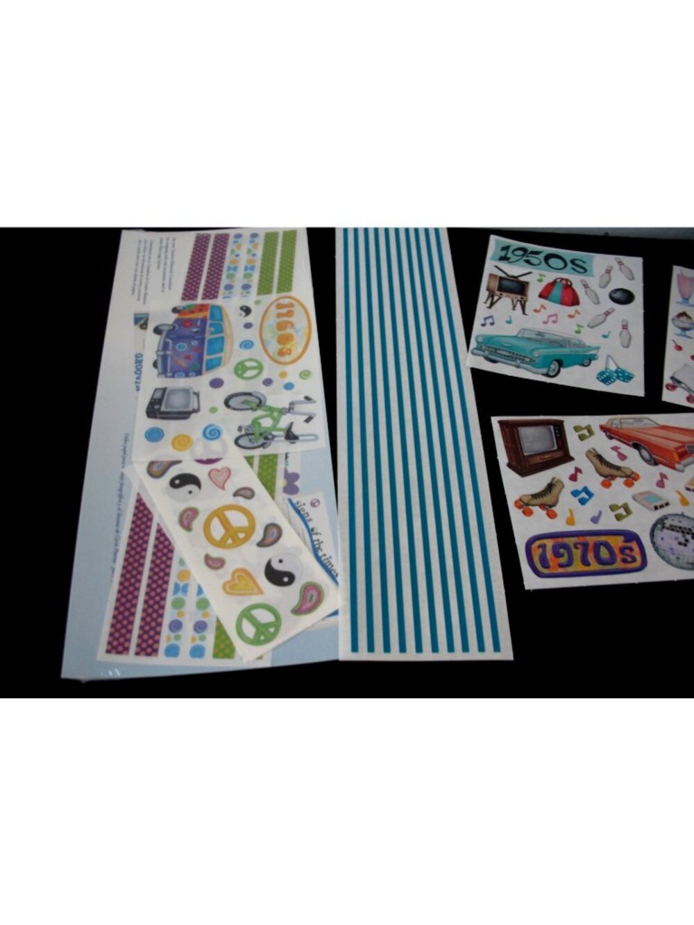 CREATIVE MEMORIES  Decade 1960Pack, Studio strips, 1950's StickersTeal Gr Length